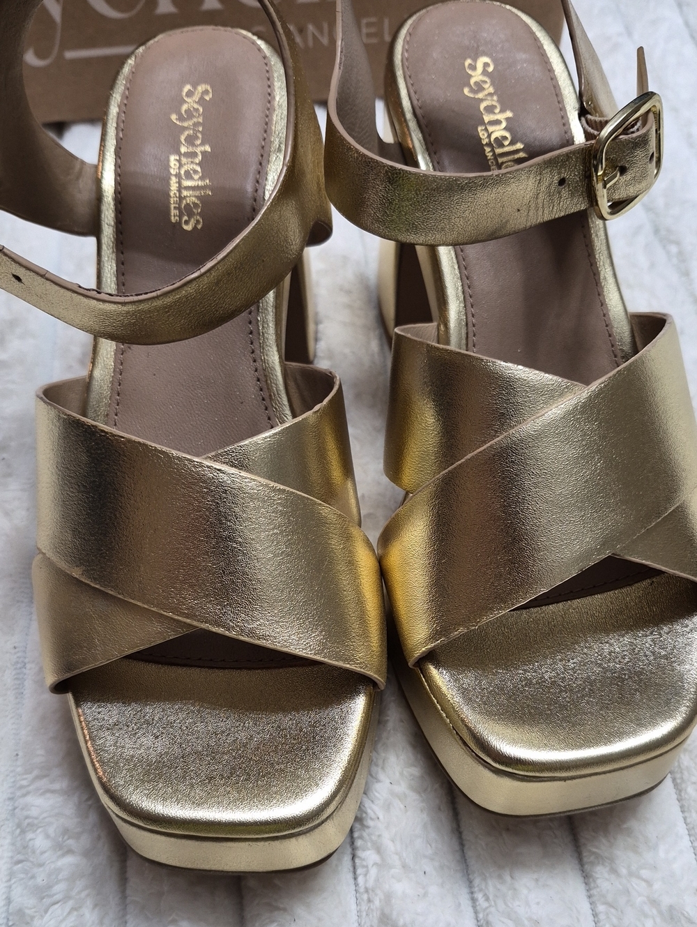 Seychelles Blessings Gold Leather Platform Sandals Women's Sz 8 - Picture 3 of 10